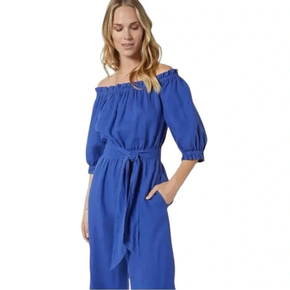 JOIE Josepha cropped linen wide-leg jumpsuit Clematis Blue M - Picture 4 of 12